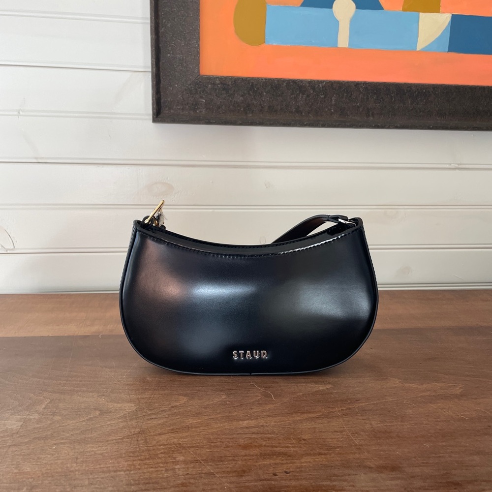 STAUD Elegant Petit Black Leather Shoulder Bag